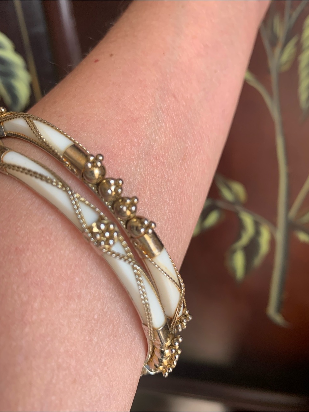 Gold-Tone White Enamel Bangle Bracelet - Elegant Women's Jewelry
